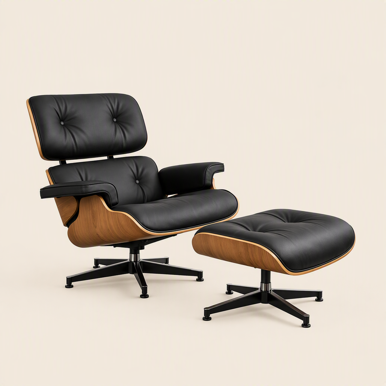 Lounge Chair piel negra nogal