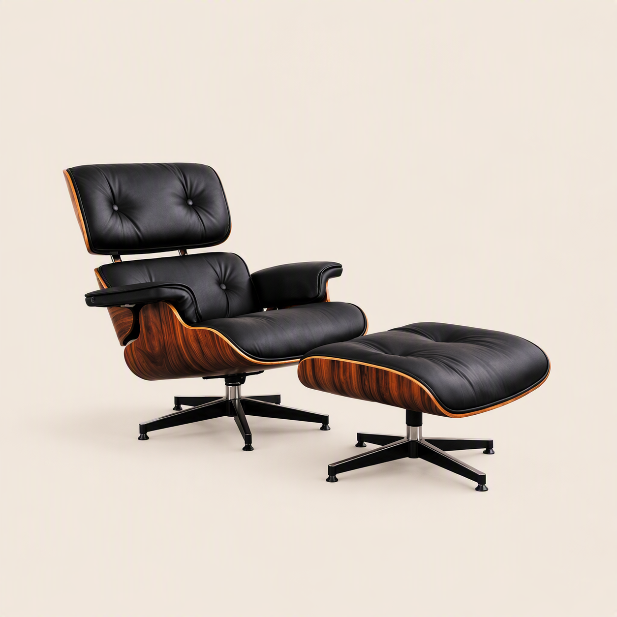 Lounge Chair piel negra palisandro