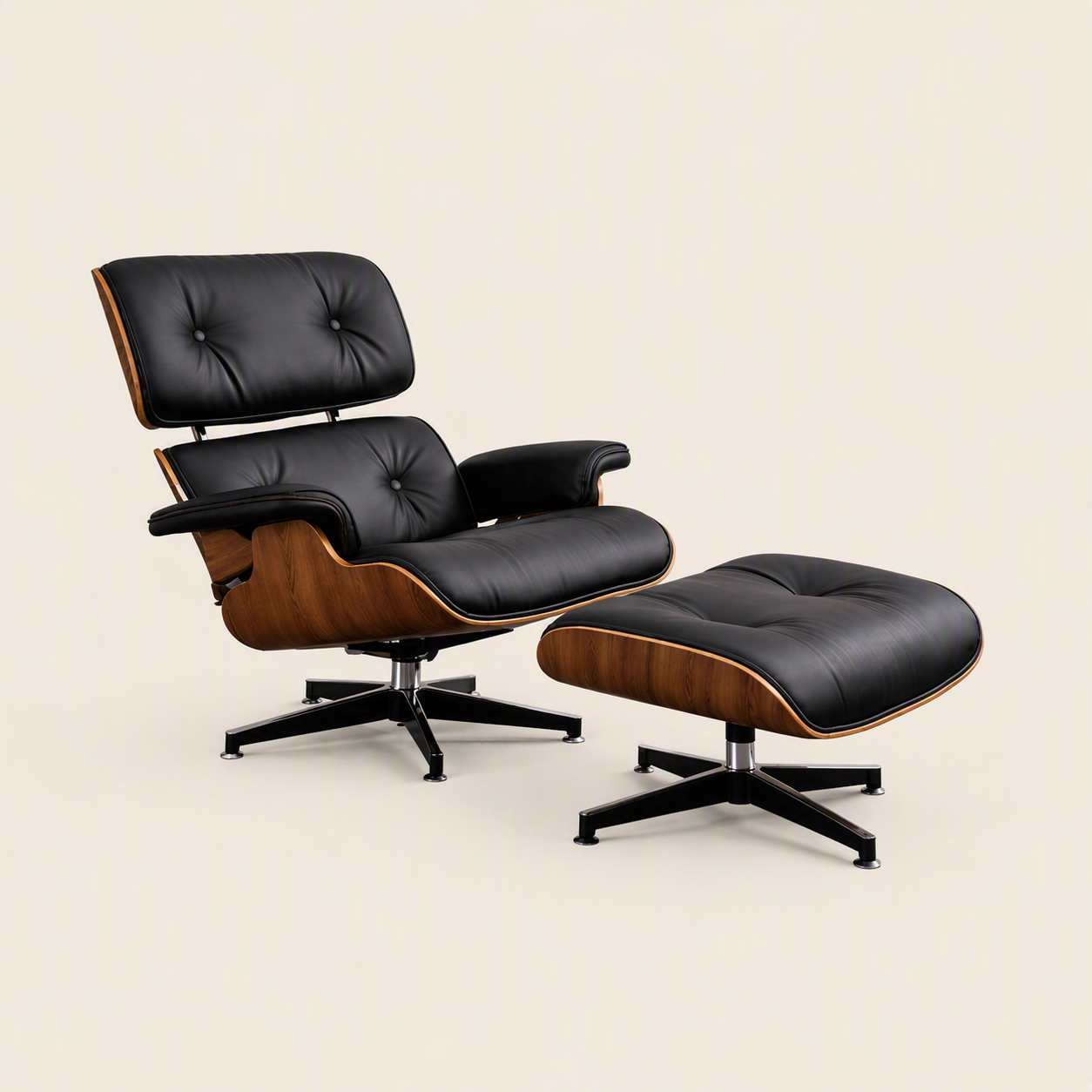 Lounge Chair XL piel negra nogal