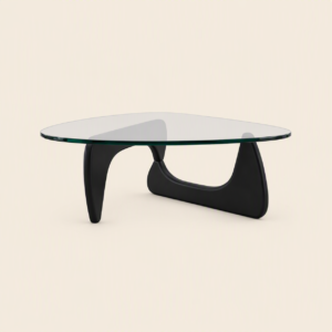 Mesa Noguchi en fresno con tapa de cristal