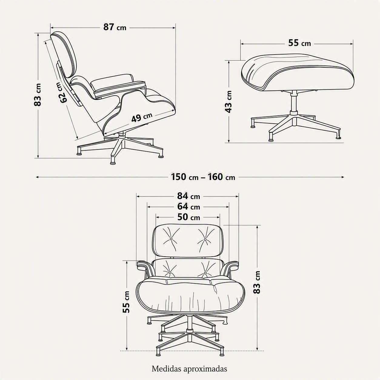 Esquema de medidas del Lounge Chair