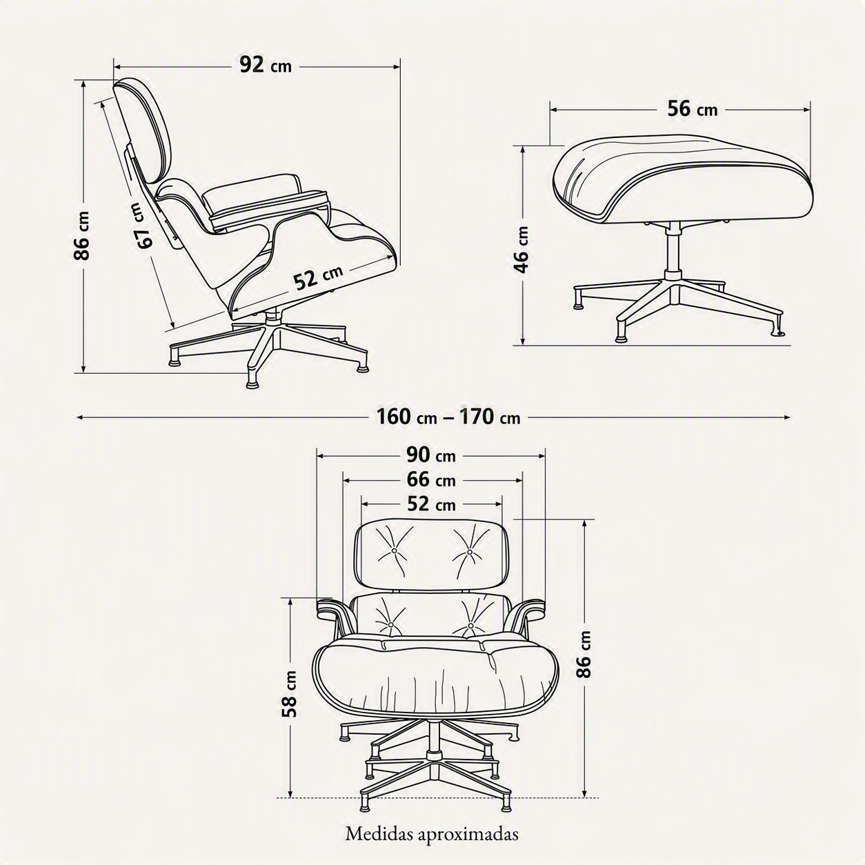Esquema de medidas del Lounge Chair XL