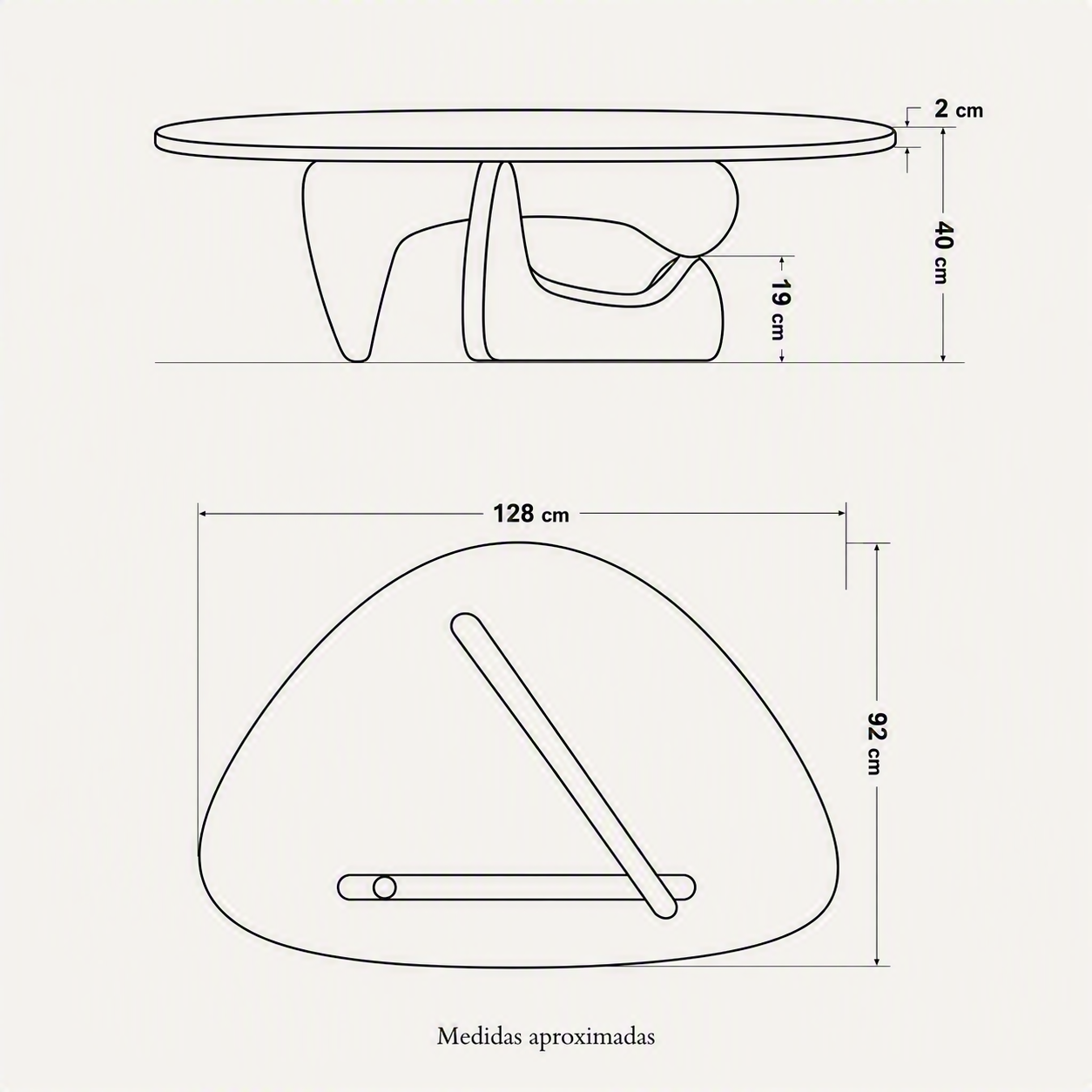 Esquema de medidas de la mesa de centro