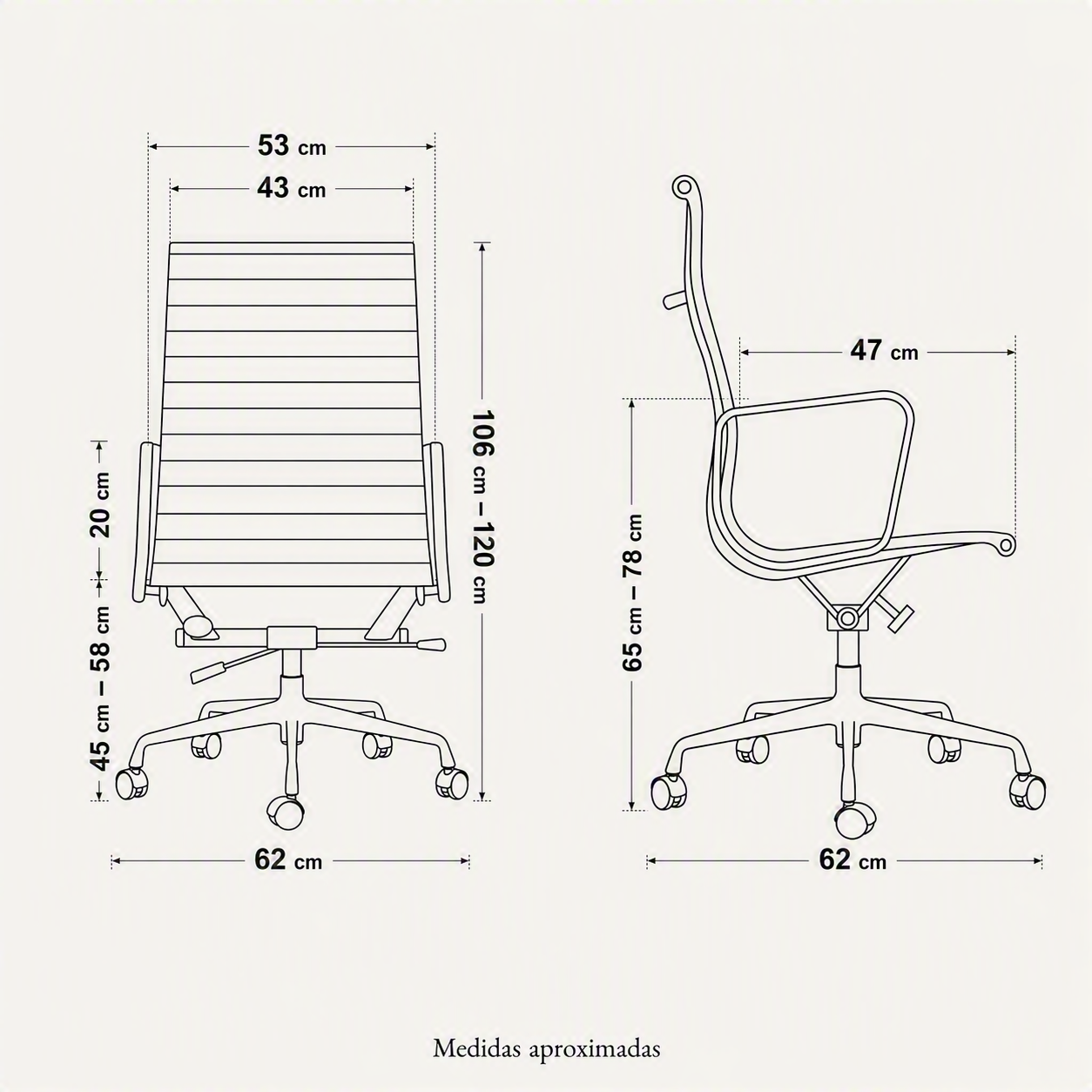 Esquema de medidas de la Silla Ejecutiva EA119
