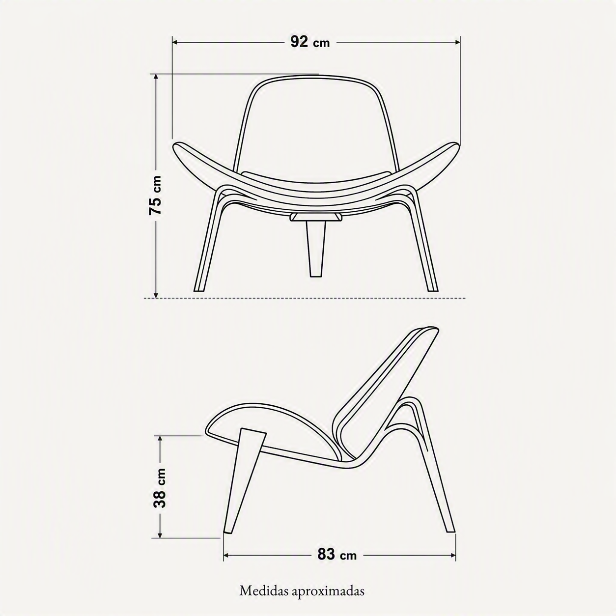 Esquema de medidas de la Silla Shell